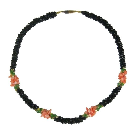 Necklace Coral Chip Bead Glass Beaded 18 Inches Vintage Multi Strand WEAR - Picture 1 of 11